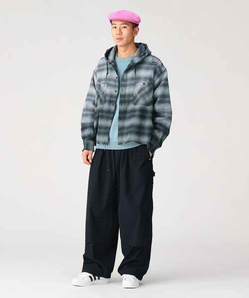 BEAMS(ビームス)の「ダメージ フード チェック シャツ【ワイドショートフィット】(シャツ/ブラウス・メンズ・ブラック/ネイビー・S/M/L/XL)」の14枚目の写真