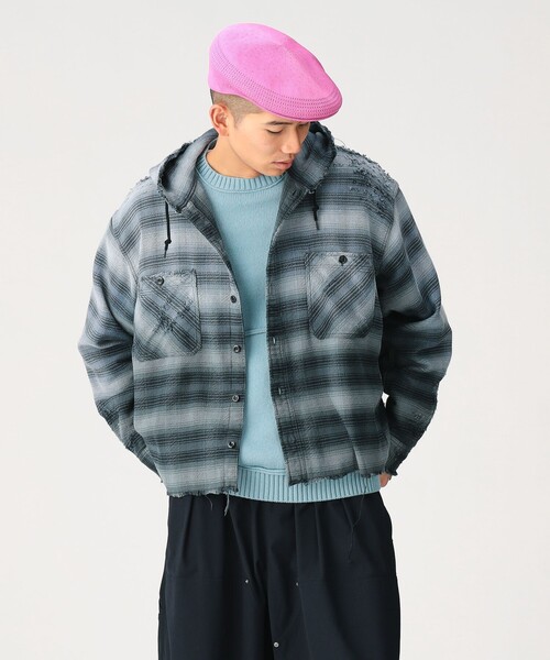 BEAMS(ビームス)の「ダメージ フード チェック シャツ【ワイドショートフィット】(シャツ/ブラウス・メンズ・ブラック/ネイビー・S/M/L/XL)」の16枚目の写真