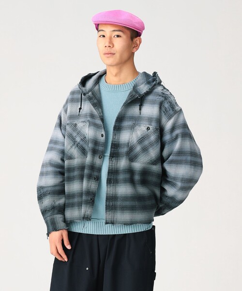 BEAMS(ビームス)の「ダメージ フード チェック シャツ【ワイドショートフィット】(シャツ/ブラウス・メンズ・ブラック/ネイビー・S/M/L/XL)」の17枚目の写真