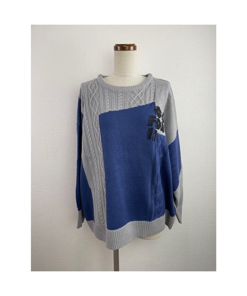 WORLD WIDE LOVE!（ワールドワイドラブ）の「GO FOR IT ! パネル配色編みプルオーバー（ニット/セーター・レディース・グリーン/ブルー/ブラック・1）」の11枚目の写真