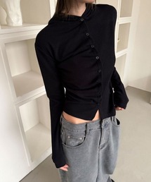 4INT.（フォイント）の「シャーリング 無地 フード付き 長袖 カーディガン（カーディガン/ボレロ）」