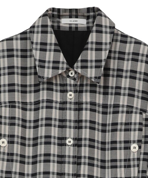 CLANE（クラネ）の「【CLANE/クラネ】UP POCKET CHECK SHIRT ONEPIECE/アップポケットチェックシャツワンピース（シャツワンピース・レディース・ブラック・1）」の3枚目の写真