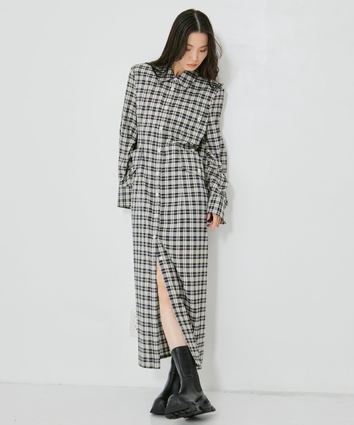 CLANE チェックワンピース CLANE/クラネ】UP POCKET CHECK SHIRT ONEPIECE/アップポケット