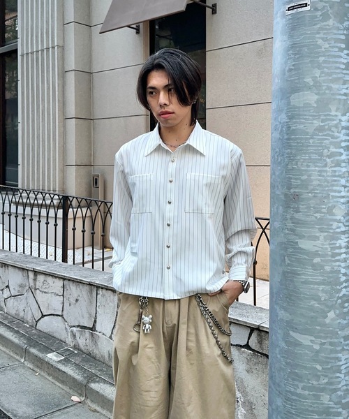 MandO（Auntie Rosa）（エムオー）の「レギュラーカラーサイドスリット釦デザインシャツ/ストライプシャツ（シャツ/ブラウス・メンズ・ブルー系その他2/ホワイト系その他/ブルー系その他・MEDIUM/LARGE）」の6枚目の写真