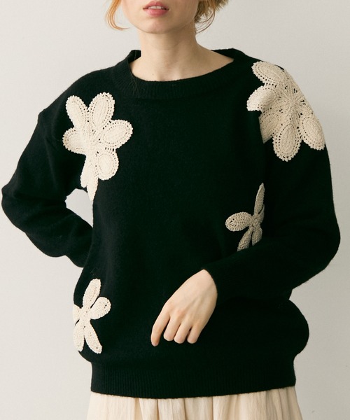 Crisp(クリスプ)の「フラワーモチーフニット(ニット/セーター・レディース・アイボリー/ブラック・FREE)」の10枚目の写真