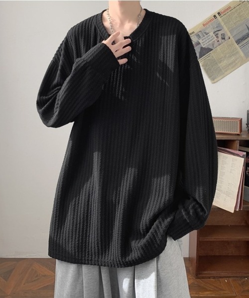SHEPP（シープ）の「【26年春新作】キーネックワッフルルーズロンT（Tシャツ/カットソー・メンズ・ブラック/ホワイト・L/M）」の15枚目の写真