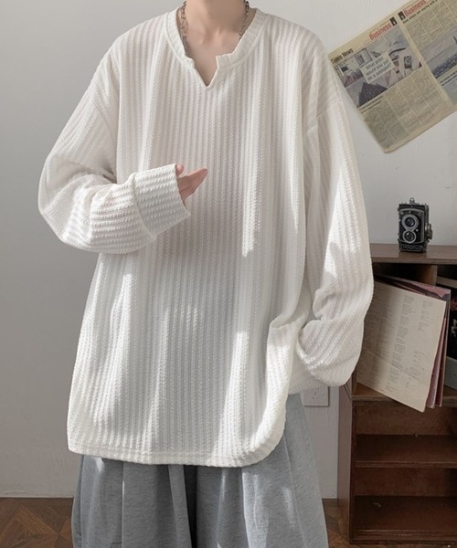 SHEPP（シープ）の「【26年春新作】キーネックワッフルルーズロンT（Tシャツ/カットソー・メンズ・ブラック/ホワイト・L/M）」の17枚目の写真