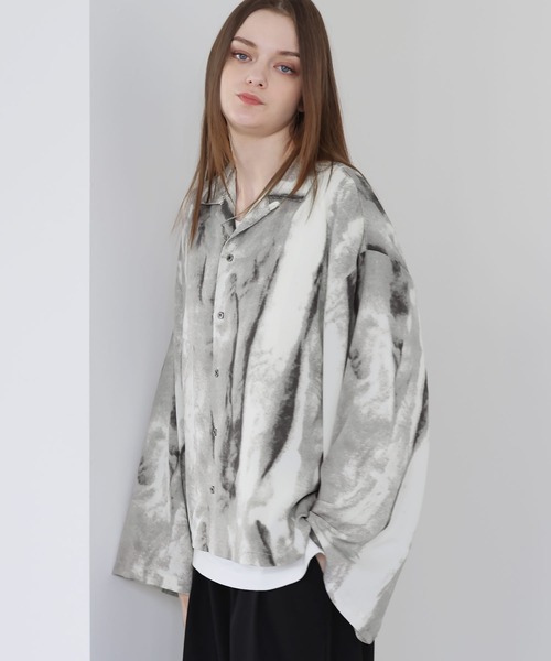 SOCCE（ソーシー）の「ルーズシルエット総柄オープンカラーシャツ（シャツ/ブラウス・メンズ・グレー/ブラック・L/M/S/XL）」の10枚目の写真