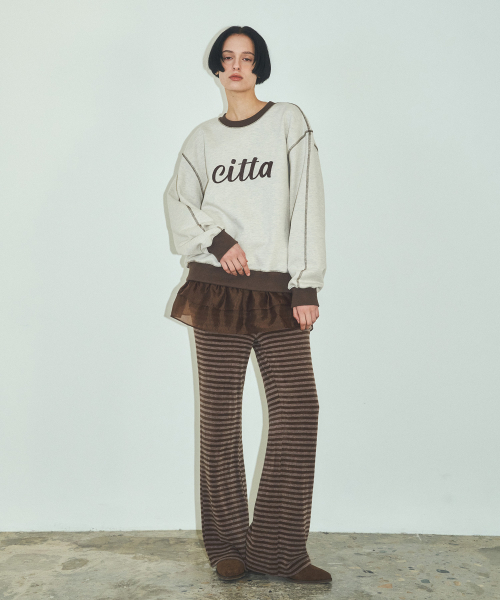 CITTA(シータ)の「チェーンステッチロゴスウェットシャツマンツーマンTシャツ_CTT309(オートメランジ_ブラウン)(Tシャツ/カットソー・レディース・その他・FREE)」の3枚目の写真