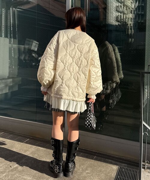 CIAOPANIC（チャオパニック）の「フリルレイヤードキルティングライナージャケット（その他アウター・レディース・カーキ/ブラック/アイボリー・ONE SIZE）」の7枚目の写真