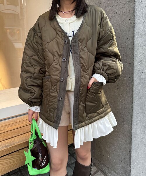 CIAOPANIC（チャオパニック）の「フリルレイヤードキルティングライナージャケット（その他アウター・レディース・カーキ/ブラック/アイボリー・ONE SIZE）」の16枚目の写真