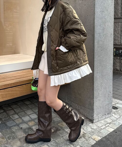 CIAOPANIC（チャオパニック）の「フリルレイヤードキルティングライナージャケット（その他アウター・レディース・カーキ/ブラック/アイボリー・ONE SIZE）」の22枚目の写真