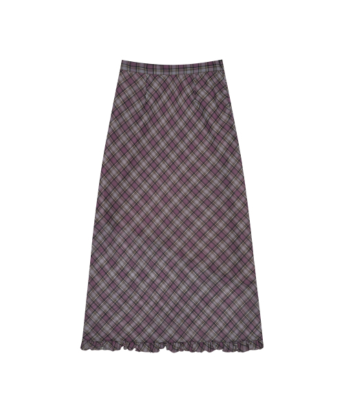 LARTIGENT(ラーティゼン)の「L17 FRILL CHECK LONG SKIRT(PURPLE)(スカート・レディース・その他・FREE)」の1枚目の写真
