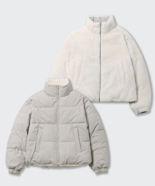 MUSINSA STANDARD WOMAN（ムシンサスタンダードウーマン）の「ウィメンズデイリープファーリバーシブルフリースショートパディングジャケット[アッシュグレー/アイボリー]（ダウンジャケット/コート・レディース・その他・LARGE/SMALL/MEDIUM/X-SMALL）」の5枚目の写真