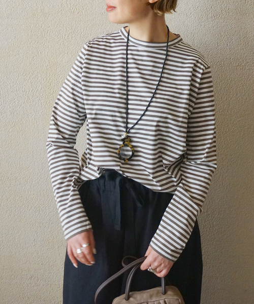 JOURNAL STANDARD LUXE（ジャーナルスタンダード　ラックス）の「コンパクトボーダー プルオーバー（Tシャツ/カットソー・レディース・ブラック/ブラウン・FREE）」の2枚目の写真