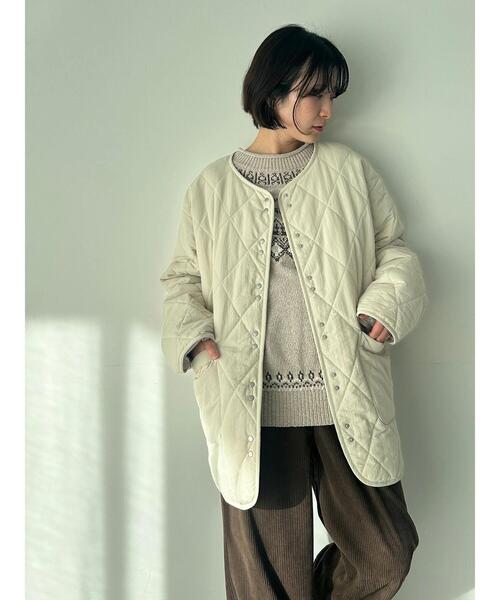 Samansa Mos2 blue(サマンサモスモスブルー)の「キルトミドルコート(その他アウター・レディース・グリーン/ライトベージュ/グレー・F)」の9枚目の写真