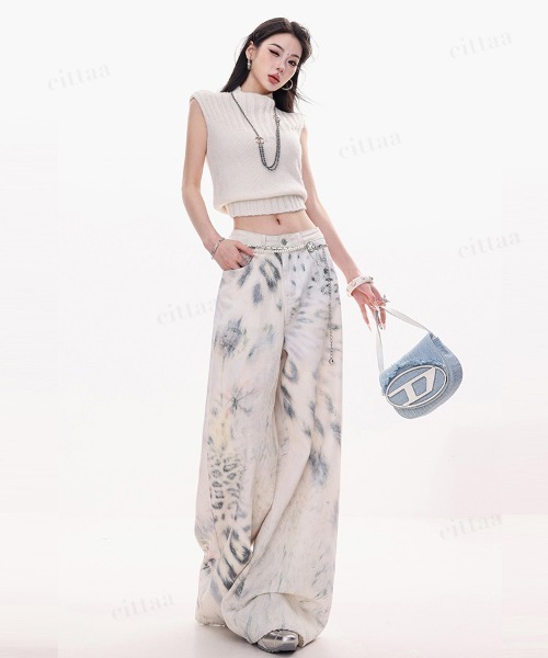 Dalfwin(ダールフィン)の「韓国ファッション レオパード柄ハイウエストワイドデニム(デニムパンツ・レディース・ホワイト・LARGE/MEDIUM/SMALL)」の10枚目の写真