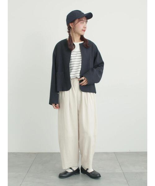 セール】【Cross×Linen】クルーネックジャケット（ノーカラー
