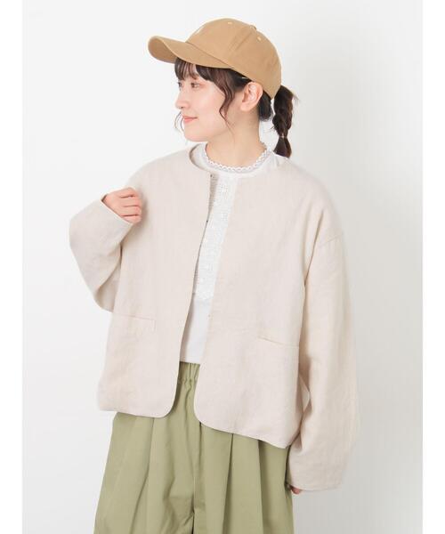 Samansa Mos2(サマンサ モスモス)の「【Cross×Linen】クルーネックジャケット(ノーカラージャケット・レディース・ベージュ/ブラック・F)」の11枚目の写真