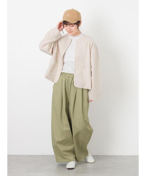 セール】【Cross×Linen】クルーネックジャケット（ノーカラー