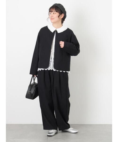 Samansa Mos2(サマンサ モスモス)の「【Cross×Linen】クルーネックジャケット(ノーカラージャケット・レディース・ベージュ/ブラック・F)」の12枚目の写真