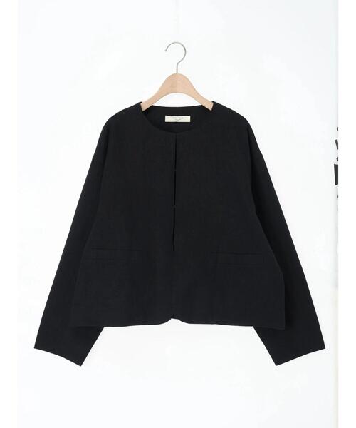 Samansa Mos2(サマンサ モスモス)の「【Cross×Linen】クルーネックジャケット(ノーカラージャケット・レディース・ベージュ/ブラック・F)」の4枚目の写真