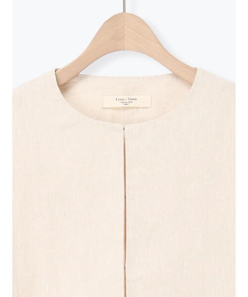 Samansa Mos2(サマンサ モスモス)の「【Cross×Linen】クルーネックジャケット(ノーカラージャケット・レディース・ベージュ/ブラック・F)」の8枚目の写真