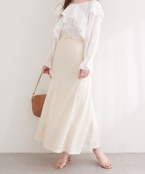 natural couture（ナチュラルクチュール）の「カットジョーゼットビットスカート（スカート・レディース・グレイッシュベージュ/ブラック/オフホワイト/ネイビー・FREE）」の13枚目の写真