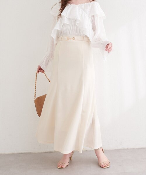 natural couture（ナチュラルクチュール）の「カットジョーゼットビットスカート（スカート・レディース・グレイッシュベージュ/ブラック/オフホワイト/ネイビー・FREE）」の14枚目の写真