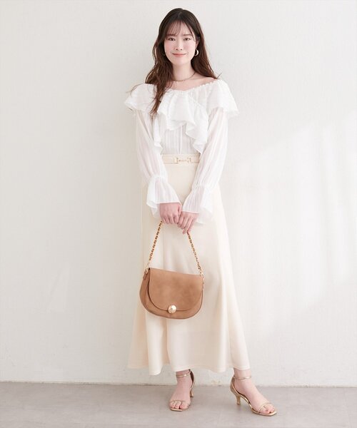 natural couture（ナチュラルクチュール）の「カットジョーゼットビットスカート（スカート・レディース・グレイッシュベージュ/ブラック/オフホワイト/ネイビー・FREE）」の16枚目の写真