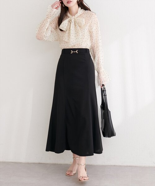 natural couture（ナチュラルクチュール）の「カットジョーゼットビットスカート（スカート・レディース・グレイッシュベージュ/ブラック/オフホワイト/ネイビー・FREE）」の22枚目の写真