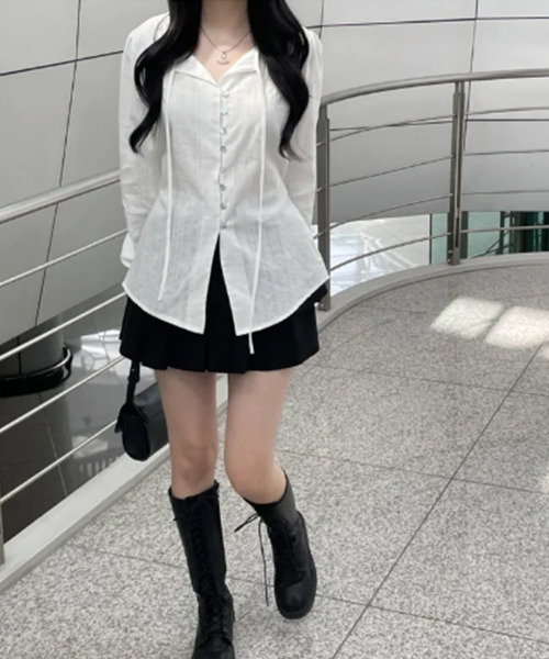 VIVID LADY（ビビッドレディー）の「2WAYリボン付き エンボスブラウス（シャツ/ブラウス・レディース・ブラック/ホワイト・FREE）」の11枚目の写真