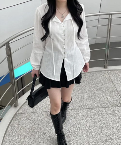 VIVID LADY（ビビッドレディー）の「2WAYリボン付き エンボスブラウス（シャツ/ブラウス・レディース・ブラック/ホワイト・FREE）」の12枚目の写真