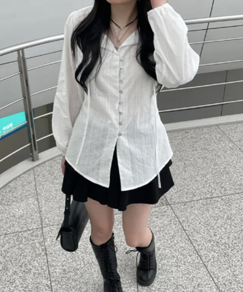 VIVID LADY（ビビッドレディー）の「2WAYリボン付き エンボスブラウス（シャツ/ブラウス・レディース・ブラック/ホワイト・FREE）」の13枚目の写真