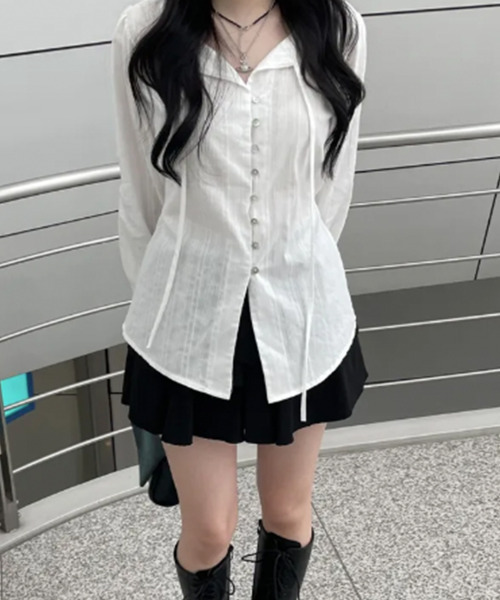 VIVID LADY（ビビッドレディー）の「2WAYリボン付き エンボスブラウス（シャツ/ブラウス・レディース・ブラック/ホワイト・FREE）」の14枚目の写真