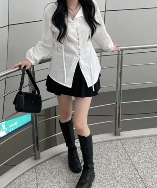 VIVID LADY（ビビッドレディー）の「2WAYリボン付き エンボスブラウス（シャツ/ブラウス・レディース・ブラック/ホワイト・FREE）」の15枚目の写真