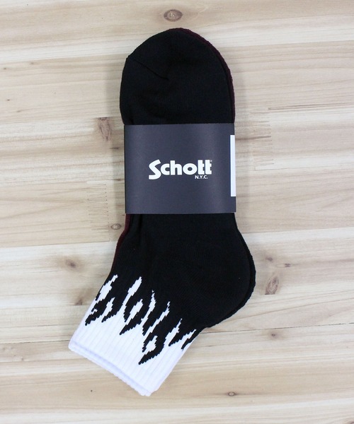 schott（ショット）の「FLAME SOCKS/２足セット（ソックス/靴下・メンズ・ブラック×レッド・FREE）」の2枚目の写真