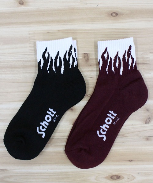 schott（ショット）の「FLAME SOCKS/２足セット（ソックス/靴下・メンズ・ブラック×レッド・FREE）」の3枚目の写真