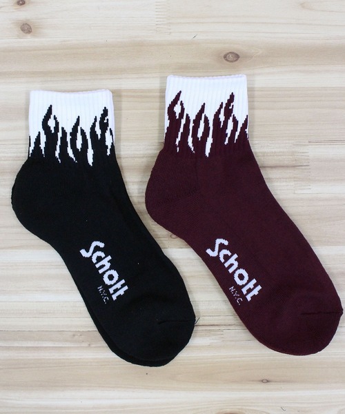 schott（ショット）の「FLAME SOCKS/２足セット（ソックス/靴下・メンズ・ブラック×レッド・FREE）」の4枚目の写真