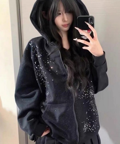 きらきらラインストーンジップパーカー（パーカー）｜おしゃれスタ