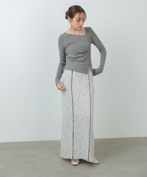 Bab(バブ)の「【セットアップ対応可能】【選べるサイズ展開】MIX編みラインニットスカート(スカート・レディース・ブラック/アイボリー・S/M)」の3枚目の写真