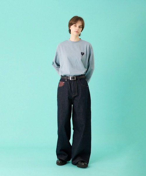 ONCILY（オンシェリー）の「MELTING HEART WIDE DENIM PANTS / メルティングハートワイドデニムパンツ（デニムパンツ・メンズ・インディゴブルー/ブラック・SMALL/MEDIUM/LARGE）」の16枚目の写真