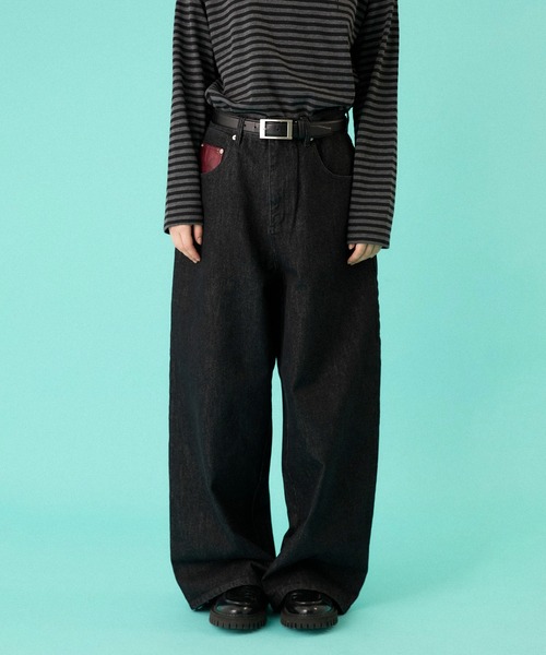 ONCILY（オンシェリー）の「MELTING HEART WIDE DENIM PANTS / メルティングハートワイドデニムパンツ（デニムパンツ・メンズ・インディゴブルー/ブラック・SMALL/MEDIUM/LARGE）」の4枚目の写真