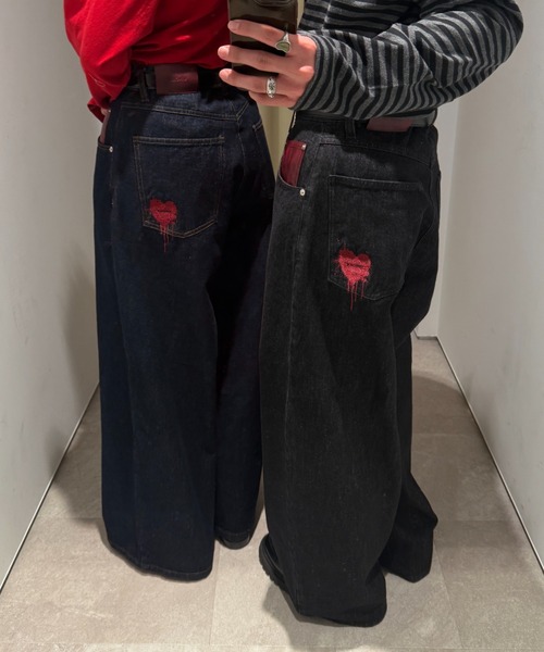 ONCILY（オンシェリー）の「MELTING HEART WIDE DENIM PANTS / メルティングハートワイドデニムパンツ（デニムパンツ・メンズ・インディゴブルー/ブラック・SMALL/MEDIUM/LARGE）」の21枚目の写真