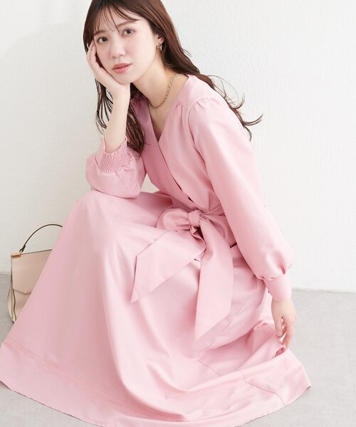 natural couture（ナチュラルクチュール）の「リボン付きカシュクールワンピース（ワンピース・レディース・ピンク/ネイビー/ブラック/ライトベージュ・FREE）」の4枚目の写真