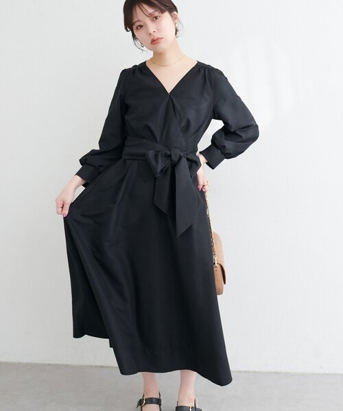 natural couture（ナチュラルクチュール）の「リボン付きカシュクールワンピース（ワンピース・レディース・ピンク/ネイビー/ブラック/ライトベージュ・FREE）」の6枚目の写真