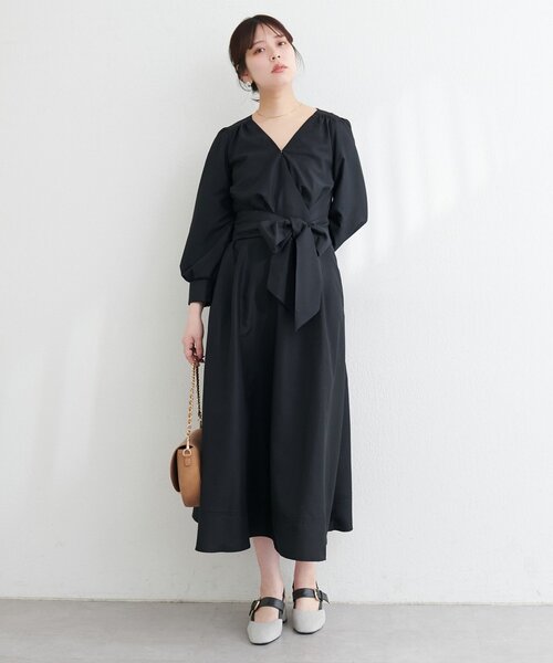 natural couture（ナチュラルクチュール）の「リボン付きカシュクールワンピース（ワンピース・レディース・ピンク/ネイビー/ブラック/ライトベージュ・FREE）」の7枚目の写真