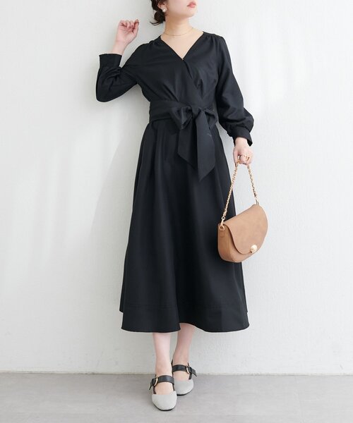 natural couture（ナチュラルクチュール）の「リボン付きカシュクールワンピース（ワンピース・レディース・ピンク/ネイビー/ブラック/ライトベージュ・FREE）」の8枚目の写真