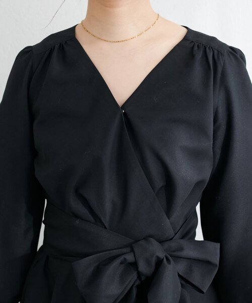 natural couture（ナチュラルクチュール）の「リボン付きカシュクールワンピース（ワンピース・レディース・ピンク/ネイビー/ブラック/ライトベージュ・FREE）」の14枚目の写真