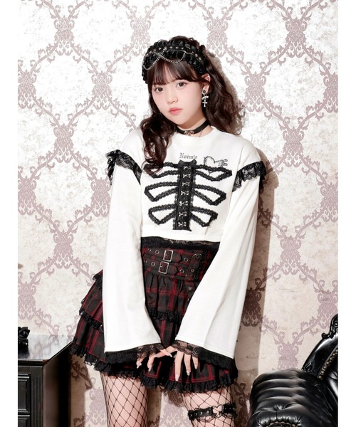 NOEMIE（ノエミー）の「ボーンレースショートカットソー（Tシャツ/カットソー・レディース・オフホワイト/ブラック/ピンク・M）」の2枚目の写真